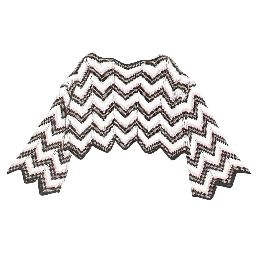 Audrey Parks | Women | Chevron Cropped Pointelle Crochet Knit Sweater | large